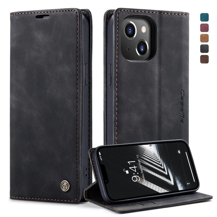 

For iPhone 14 CaseMe-013 Multifunctional Retro Frosted Leather Phone Case (Black)
