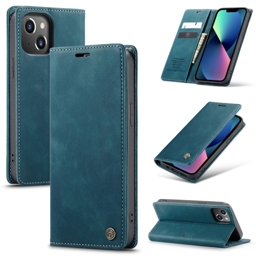 

For iPhone 14 Plus CaseMe-013 Multifunctional Retro Frosted Leather Phone Case (Blue)