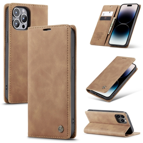 

For iPhone 14 Pro Max CaseMe-013 Multifunctional Retro Frosted Leather Phone Case (Brown)