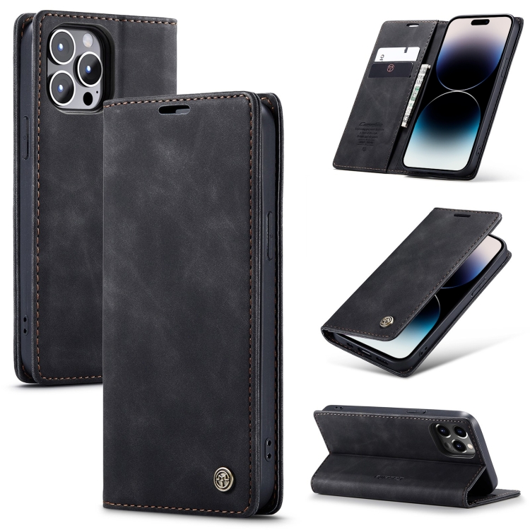 

For iPhone 14 Pro Max CaseMe-013 Multifunctional Retro Frosted Leather Phone Case (Black)