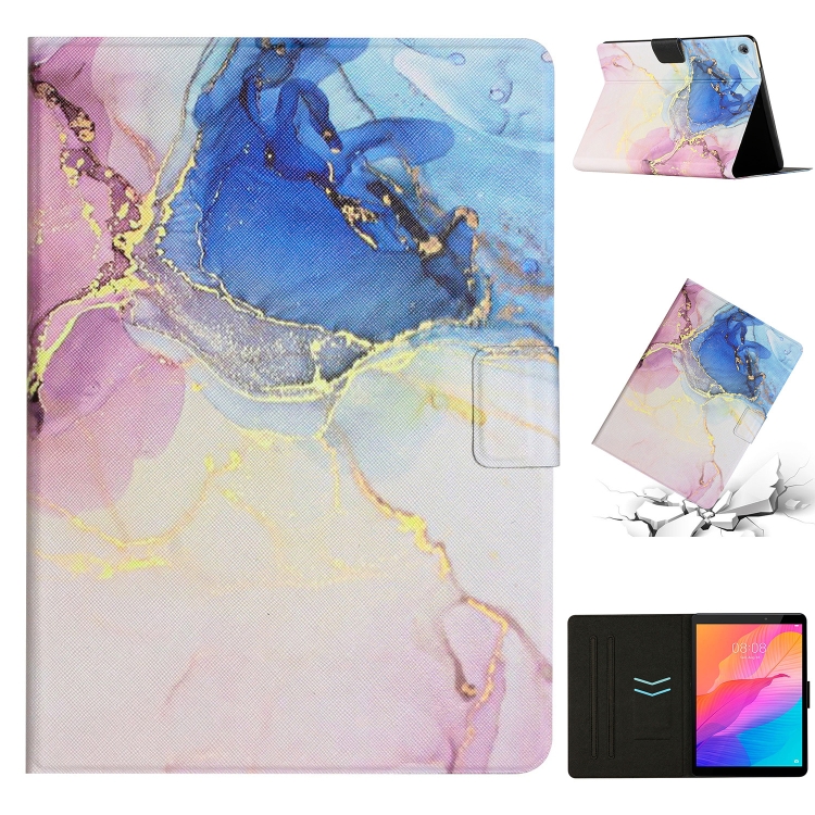 

For Huawei MatePad T8 Marble Pattern Leather Tablet Case(Pink Blue)