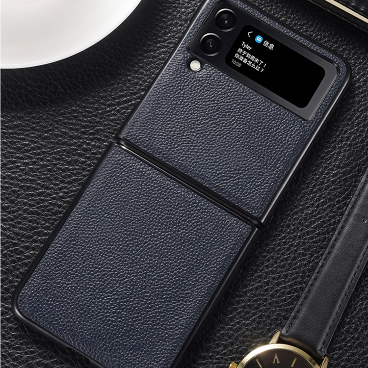

For Samsung Galaxy Z Flip4 5G Genuine Leather Shockproof Protective Phone Case(Grey)