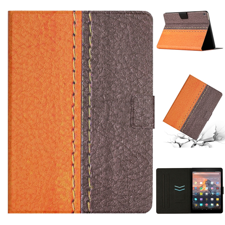 

For Amazon Kindle Fire HD 8 2018/2017/2016 Stitching Solid Color Smart Leather Tablet Case(Orange)