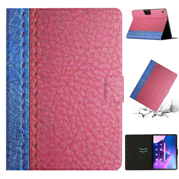 

For Lenovo Tab M10 Plus Stitching Solid Color Smart Leather Tablet Case(Rose Red)
