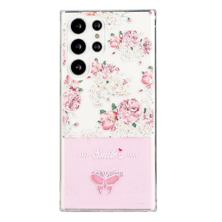 

For Samsung Galaxy S21 Ultra 5G Bronzing Butterfly Flower Phone Case(Peony)