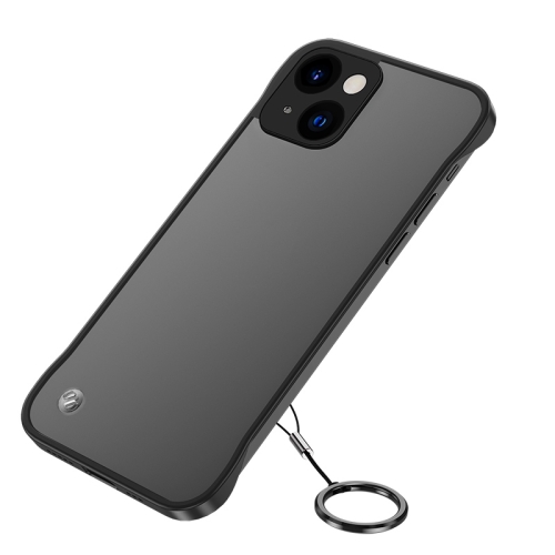 

Metal Lens Frosted Finger Ring Strap Phone Case For iPhone 14 Max(Black)