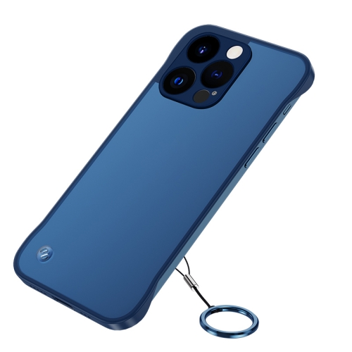 

Metal Lens Frosted Finger Ring Strap Phone Case For iPhone 14 Pro(Blue)
