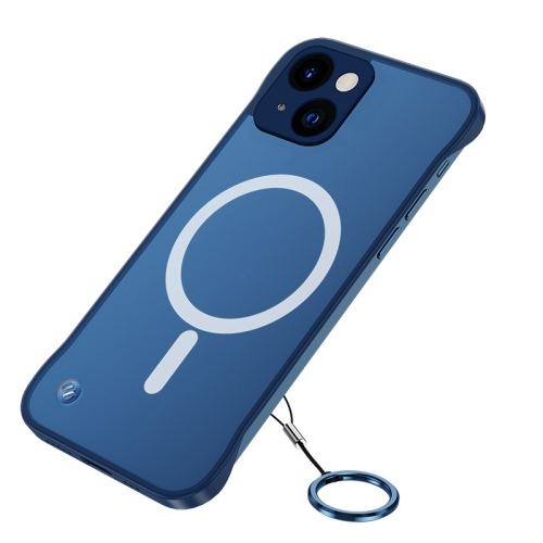 

For iPhone 14 Metal Lens Frosted Magsafe Phone Case (Blue)