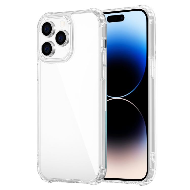 

Stereo Sound Design Shockproof TPU + Glass Phone Case For iPhone 14 Pro(Transparent)