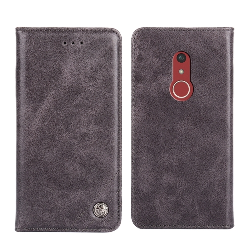 

For Fujitsu Arrows Be4 Plus-F-41B Non-Magnetic Retro Texture Horizontal Flip Leather Phone Case(Grey)