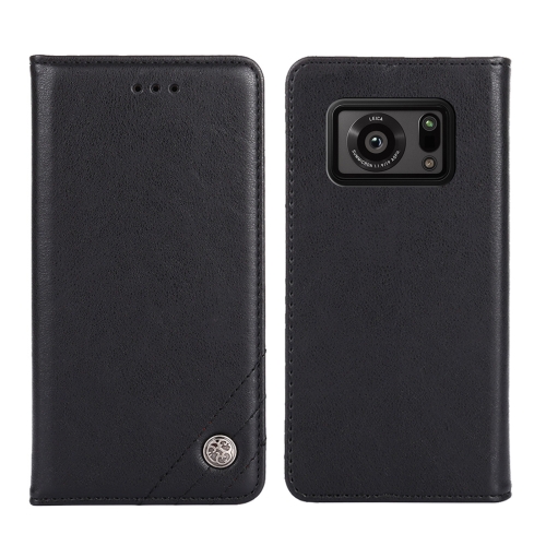 

For Sharp Aquos R6 Non-Magnetic Retro Texture Horizontal Flip Leather Phone Case(Black)