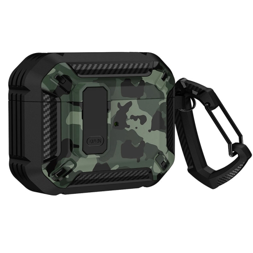 

Two-Tone Printed Earphone Case with Switch Lock & Carabiner For AirPods Pro(Black + Camouflage Green)