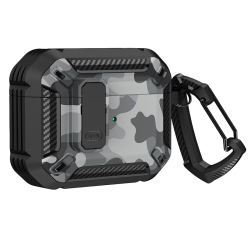 

Two-Tone Printed Earphone Case with Switch Lock & Carabiner For AirPods 3(Black + Camouflage Gray)