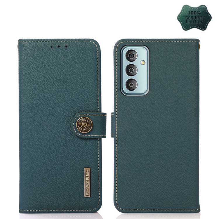 

For Samsung Galaxy M13 4G KHAZNEH Custer Genuine Leather RFID Phone Case(Green)