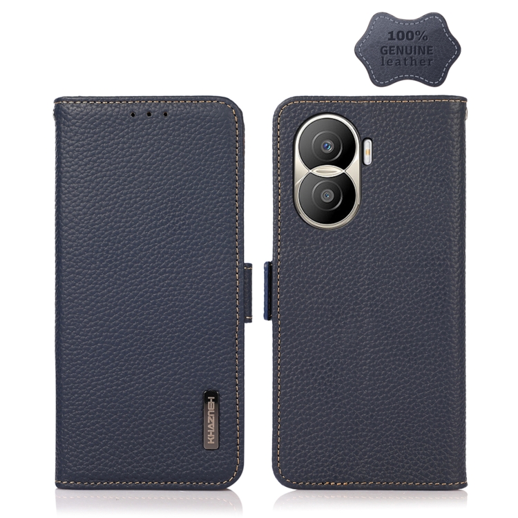 

For Honor X40i KHAZNEH Side-Magnetic Litchi Texture Genuine Leather RFID Phone Case(Blue)