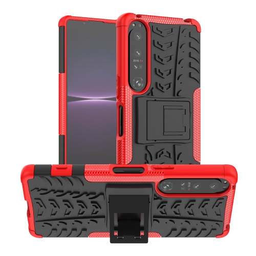 

For Sony Xperia 1 IV Tire Texture TPU + PC Phone Case with Holder(Red)