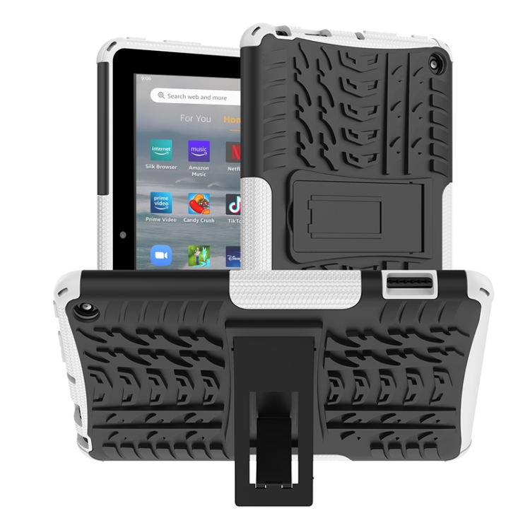 

For Amazon Kindle Fire 7 2022 Tire Texture TPU + PC Tablet Case with Holder(White)