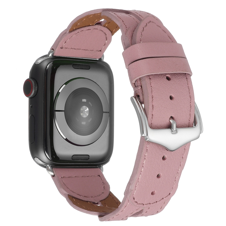 

Twist Stitched Genuine Leather Watch Band For Apple Watch Series 7 41mm / 6&SE&5&4 40mm / 3&2&1 38mm(Pink)