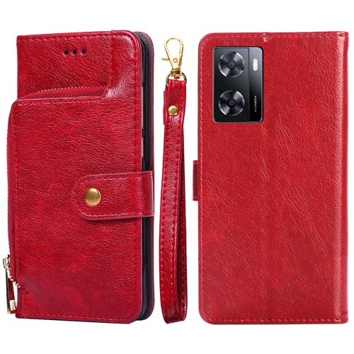 

For OPPO A57 4G 2022 Zipper Bag Leather Phone Case(Red)