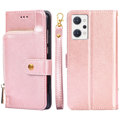 

For OPPO Reno7 A JP Version Zipper Bag Leather Phone Case(Rose Gold)