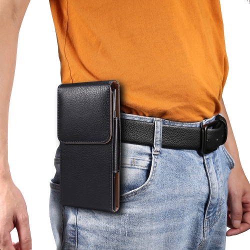 

Men Litchi Texture Leather Portable Mobile Phone Waist Bag for 6.9 inch or below(Black)