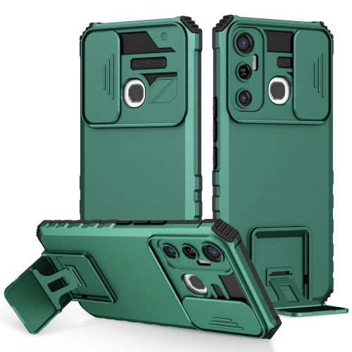 

For Infinix Hot 11 Stereoscopic Holder Sliding Camshield Phone Case(Green)