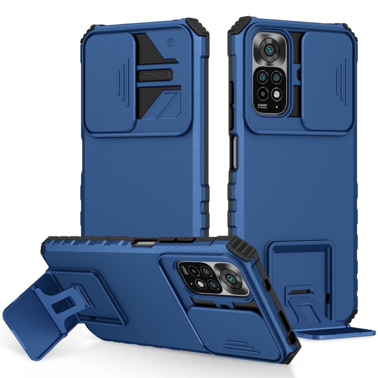 

For Xiaomi Redmi Note 11/11S Global Stereoscopic Holder Sliding Camshield Phone Case(Blue)