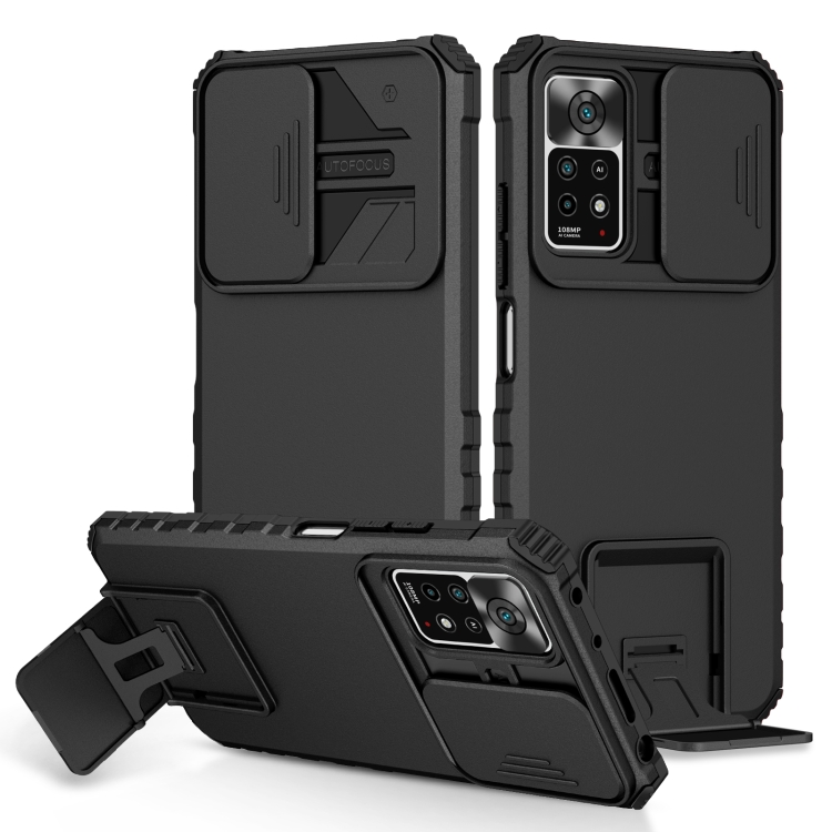 

For Xiaomi Redmi Note 10 Pro Global Stereoscopic Holder Sliding Camshield Phone Case(Black)