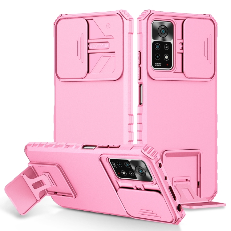 

For Xiaomi Redmi Note 10 Pro Global Stereoscopic Holder Sliding Camshield Phone Case(Pink)