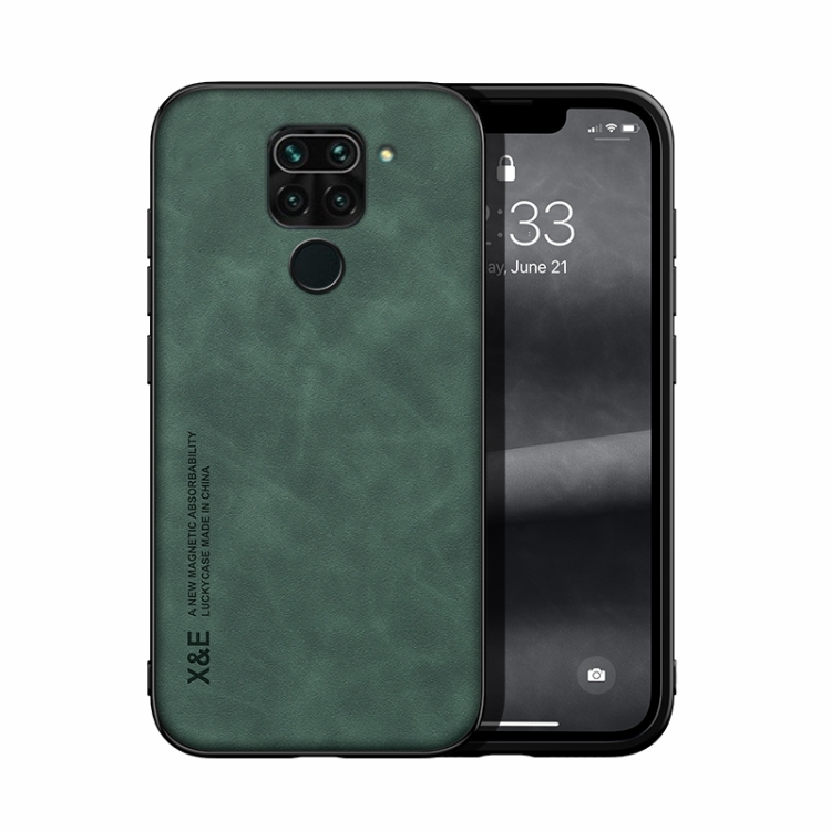 

For Xiaomi Redmi Note 9 Global Skin Feel Magnetic Leather Back Phone Case(Green)