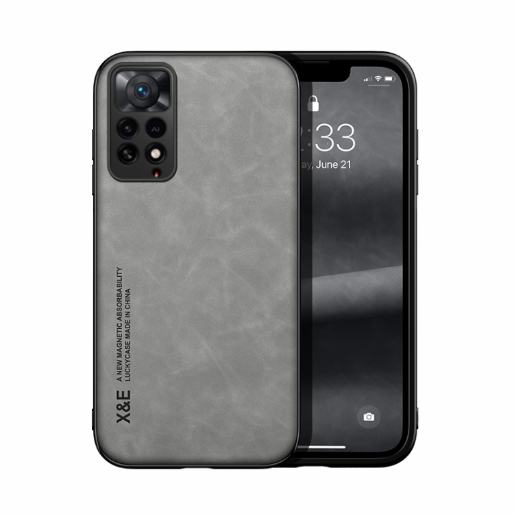 

For Xiaomi Redmi Note 11 Pro Global Skin Feel Magnetic Leather Back Phone Case(Light Grey)