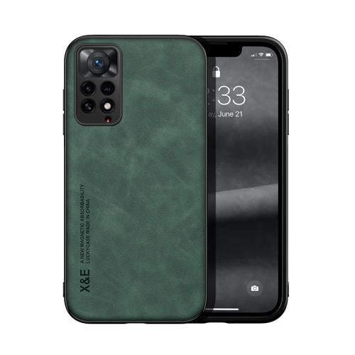 

For Xiaomi Redmi Note 11T Pro Skin Feel Magnetic Leather Back Phone Case(Green)