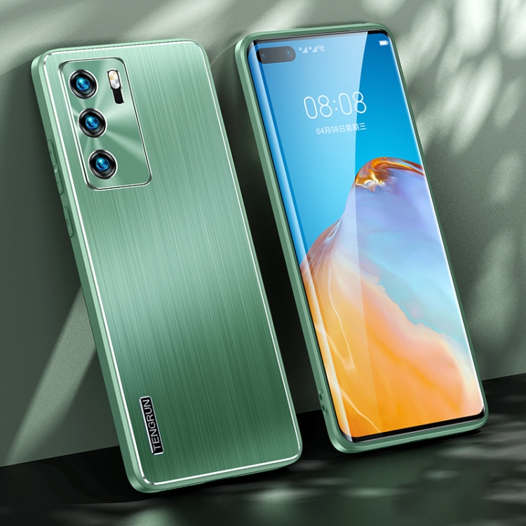 

For Huawei P40 Brushed Texture Shockproof Phone Case(Matcha Green)