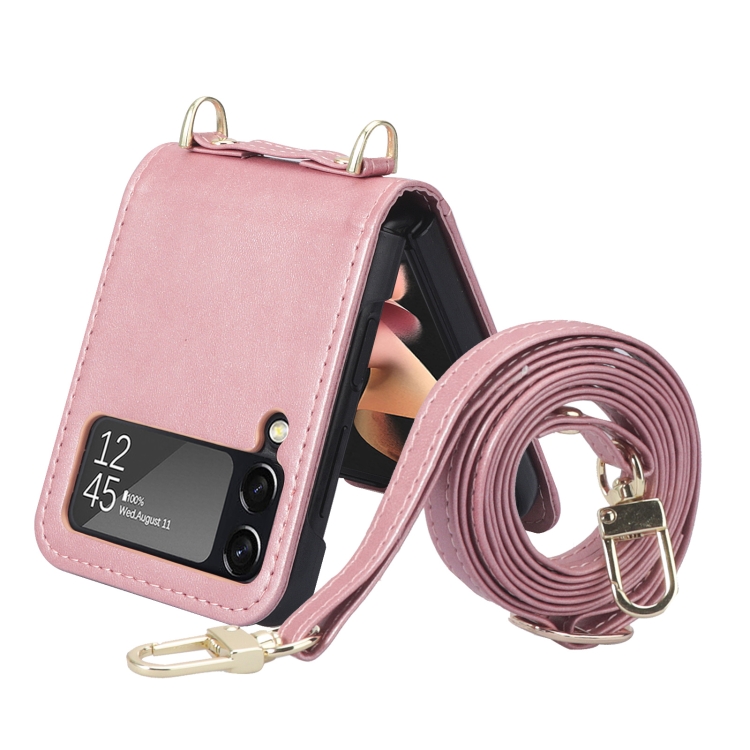 

For Samsung Galaxy Z Filp4 5G Lanyard Folding Leather Phone Case(Pink)