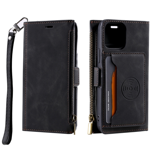 

Zipper Card Leather Phone Case For iPhone 14 Pro Max(Black)