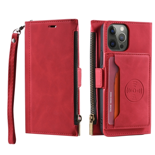 

Zipper Card Leather Phone Case For iPhone 14(Red)