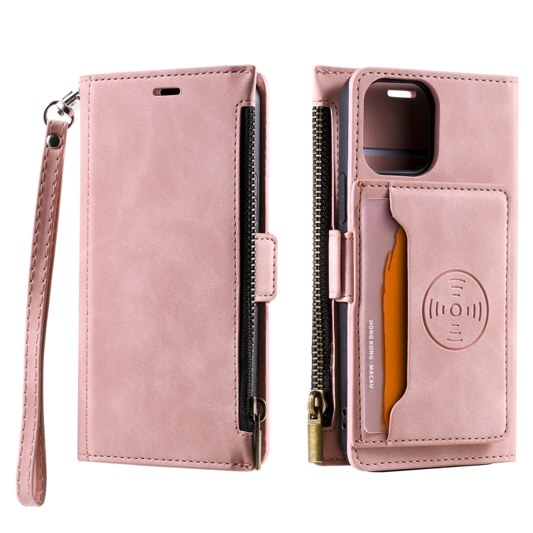 

Zipper Card Leather Phone Case For iPhone 14 Max(Pink)