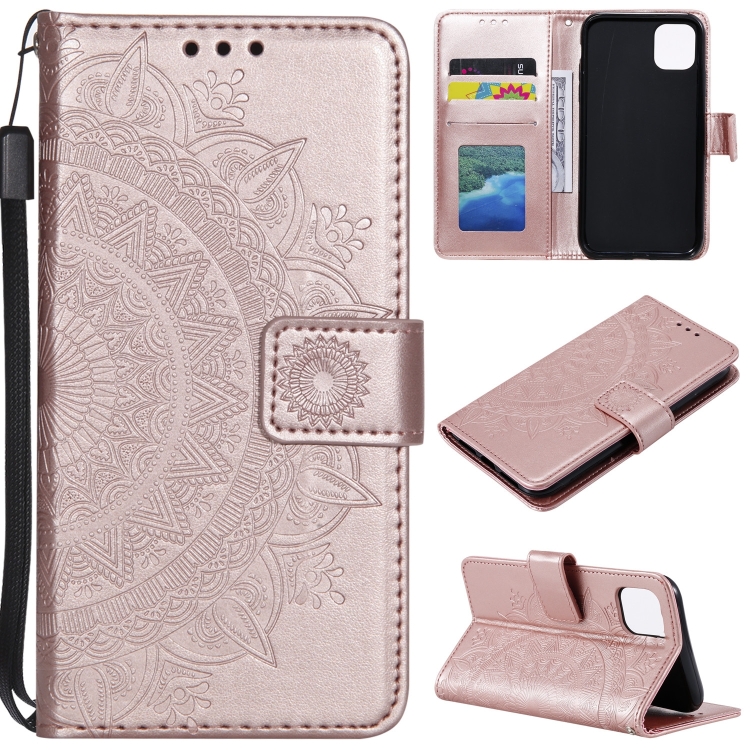 

For iPhone 14 Plus Totem Flower Embossed Leather Case (Rose Gold)