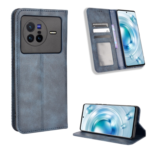 

For vivo X80 5G Magnetic Buckle Retro Texture Leather Phone Case(Blue)