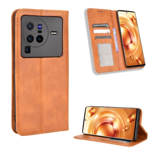 

For vivo X80 Pro 5G Magnetic Buckle Retro Texture Leather Phone Case(Brown)