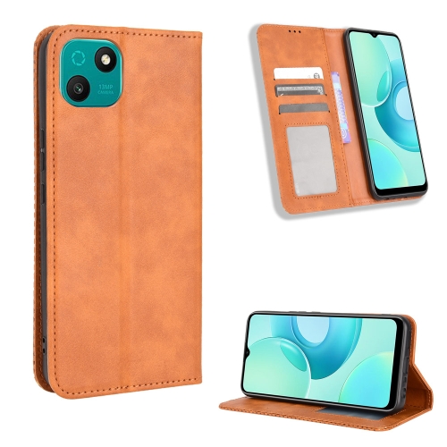 

For Wiko T10 Magnetic Buckle Retro Texture Leather Phone Case(Brown)