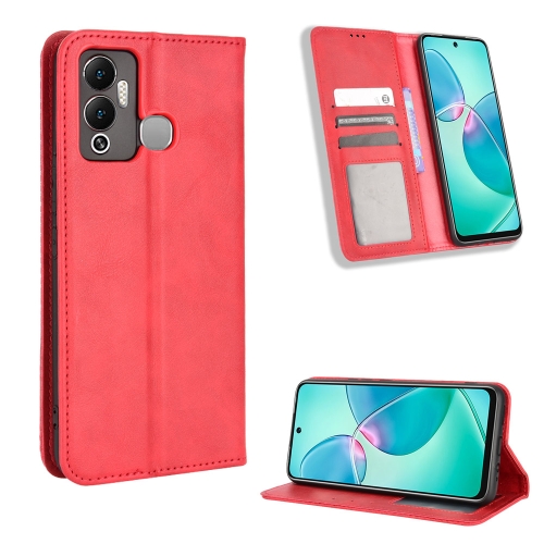 

For Infinix Hot 12 Play Magnetic Buckle Retro Texture Leather Phone Case(Red)