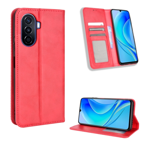 

For Huawei nova Y70 / nova Y70 Plus Magnetic Buckle Retro Texture Leather Phone Case(Red)