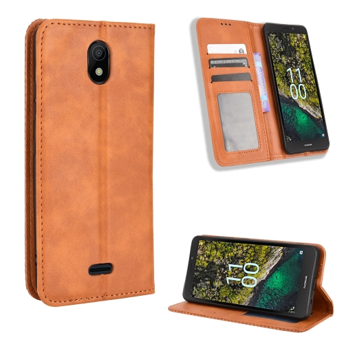 

For Nokia C100 Magnetic Buckle Retro Texture Leather Phone Case(Brown)