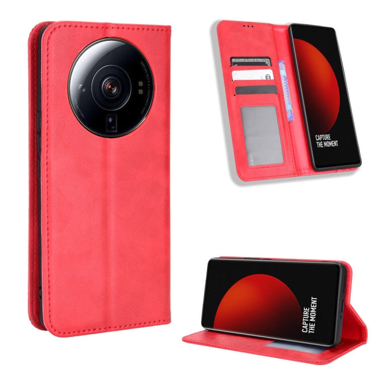 

For Xiaomi 12S Ultra Magnetic Buckle Retro Texture Leather Phone Case(Red)