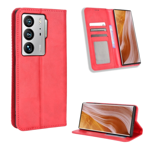 

For ZTE Axon 40 Ultra Magnetic Buckle Retro Texture Leather Phone Case(Red)