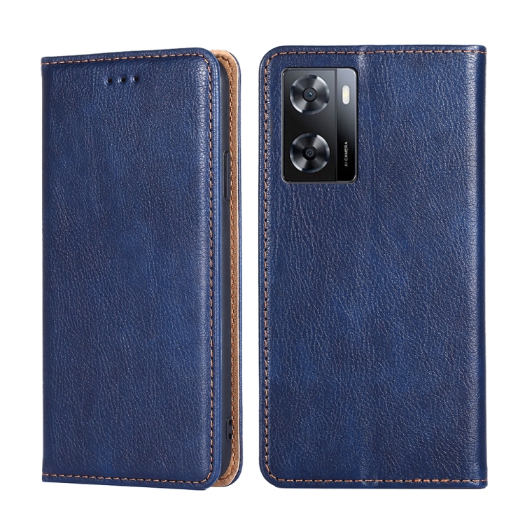 

For OPPO A57 4G 2022 Gloss Oil Solid Color Magnetic Flip Leather Phone Case(Blue)