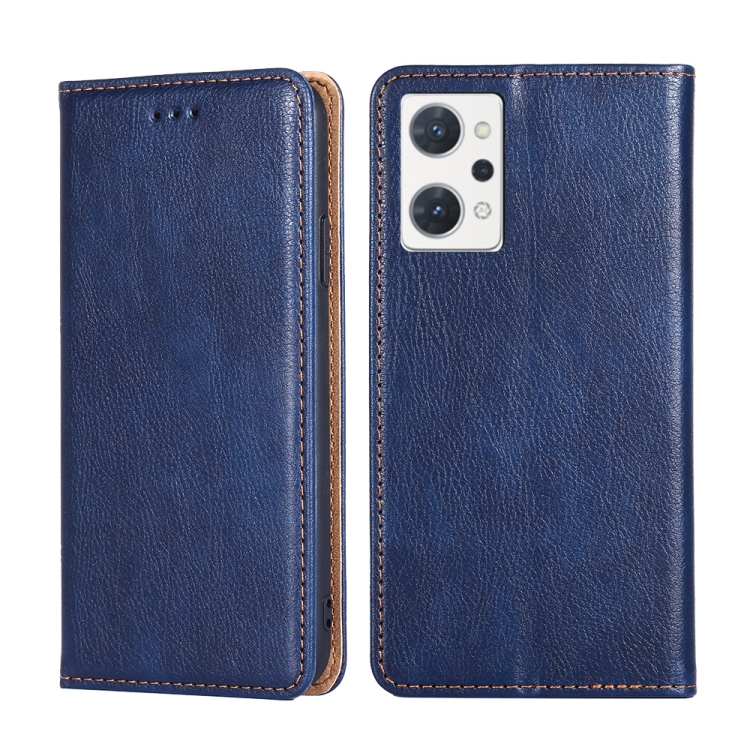 

For OPPO Reno7 A JP Version Gloss Oil Solid Color Magnetic Flip Leather Phone Case(Blue)