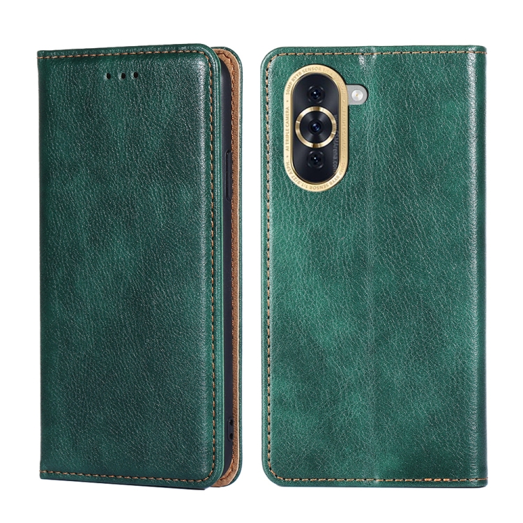 

For Huawei nova 10 Gloss Oil Solid Color Magnetic Flip Leather Phone Case(Green)