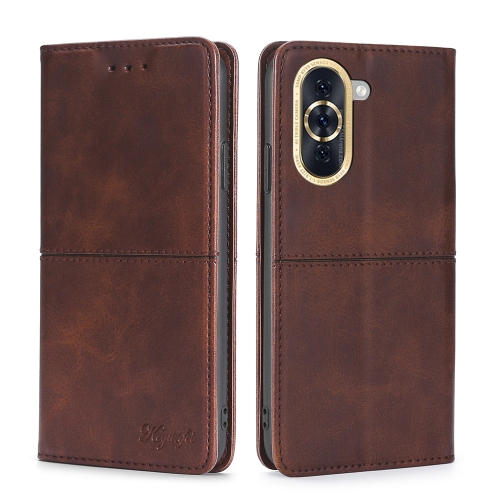 

For Huawei Nova 10 Cow Texture Magnetic Horizontal Flip Leather Phone Case(Dark Brown)